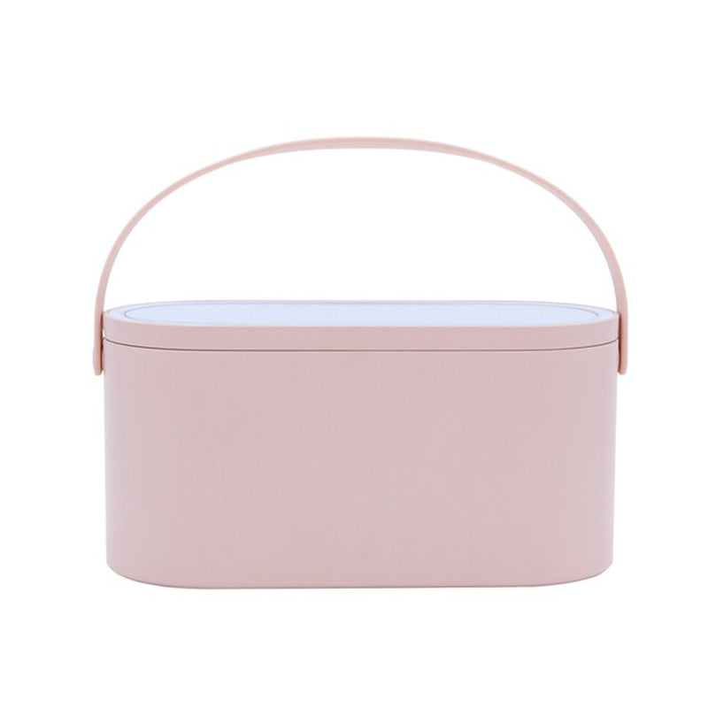 Portable Makeup Organizer Box with LED Light Mirror: Travel-Friendly Touch-Light Storage Case for Cosmetics