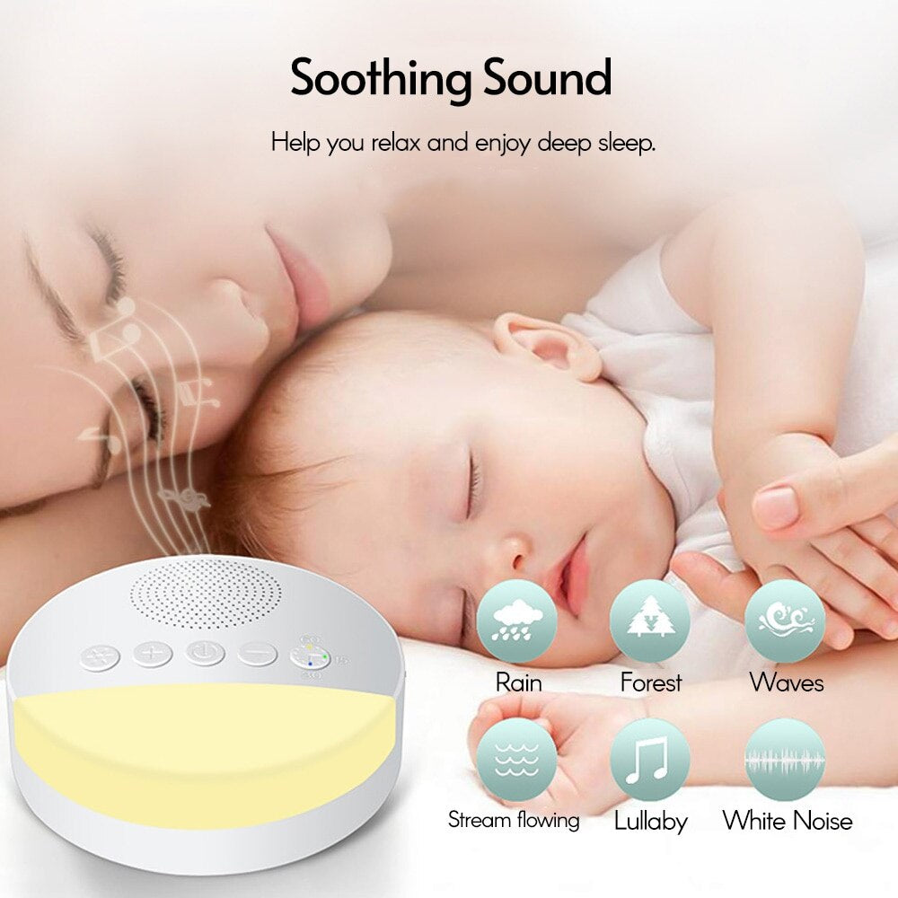 USB Rechargeable Baby White Noise Machine: Sleep Sound Player with Night Light, Timer, and Timed Shutdow