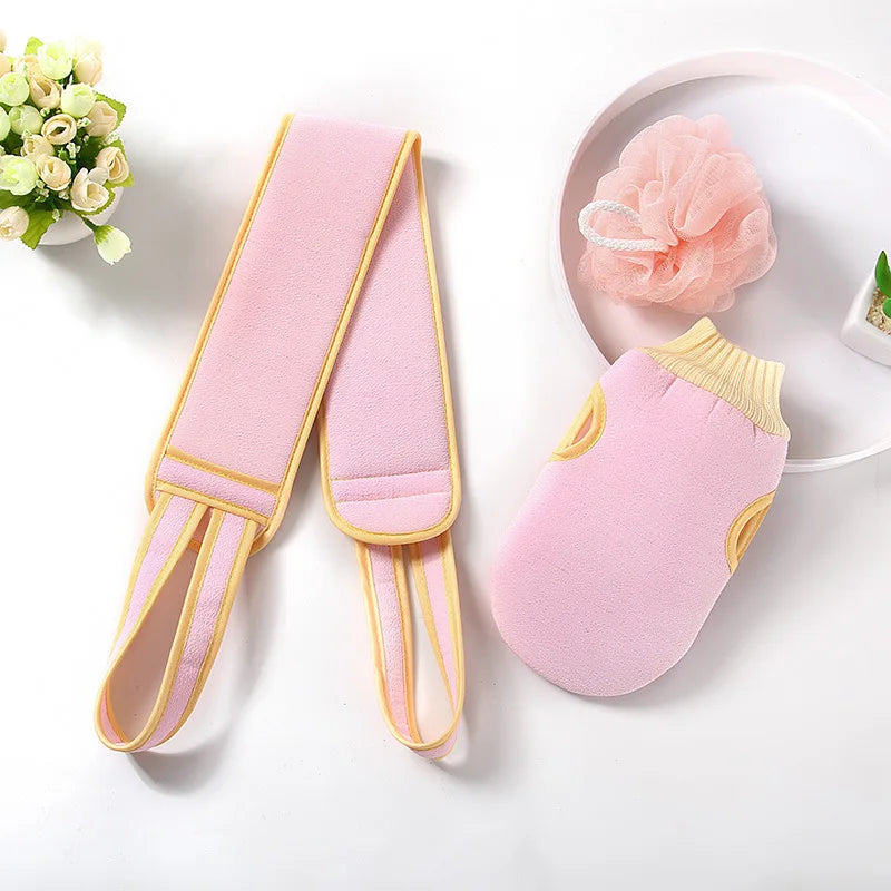 3-Piece Bath Set: Exfoliating Back Scrubber, Washcloth, and Body Brush Gloves