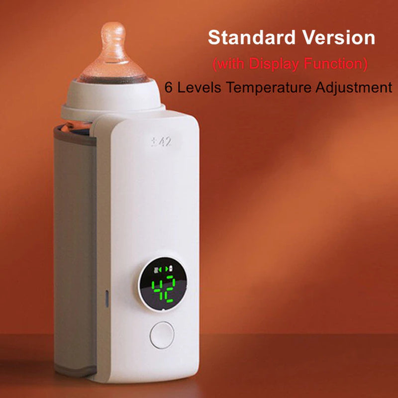 Versatile Rechargeable Baby Bottle Warmer: 6-Level Temperature Adjustment with Digital Display and Multiple Power Options