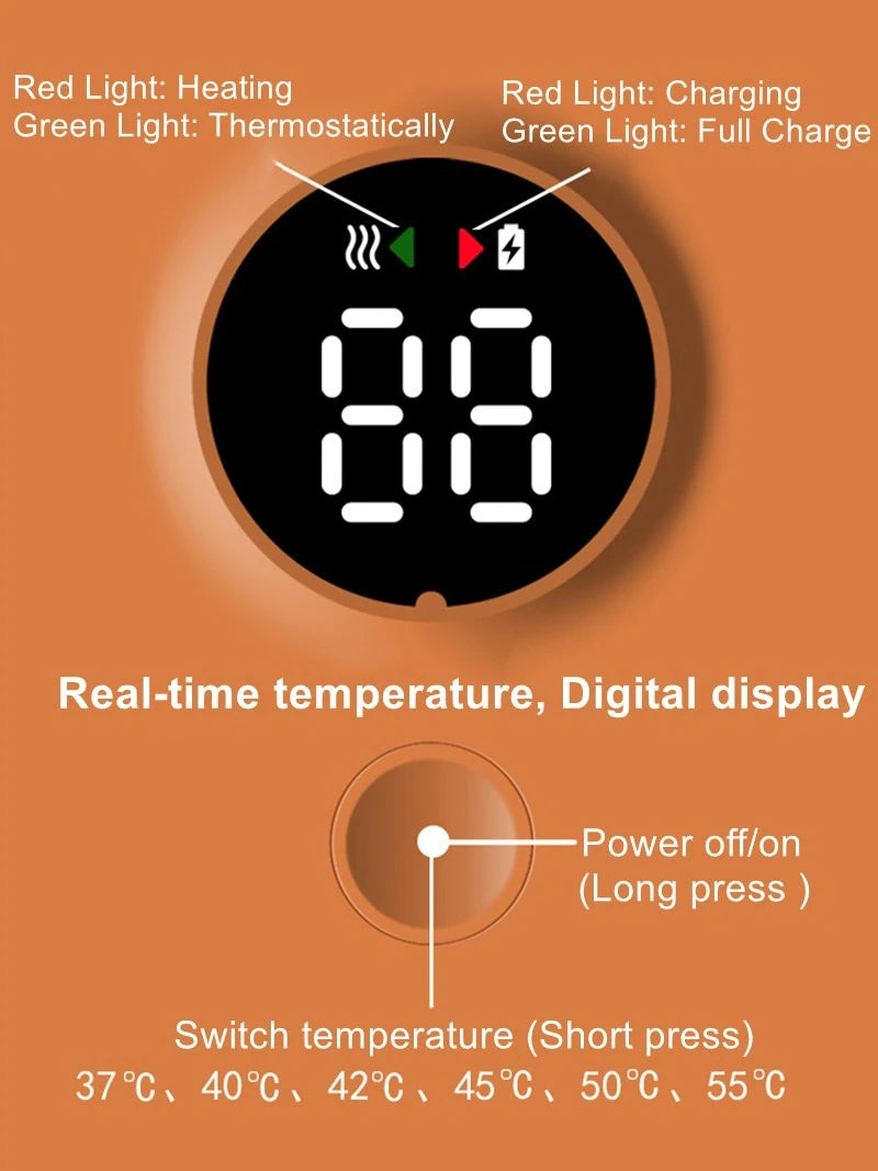 Versatile Rechargeable Baby Bottle Warmer: 6-Level Temperature Adjustment with Digital Display and Multiple Power Options