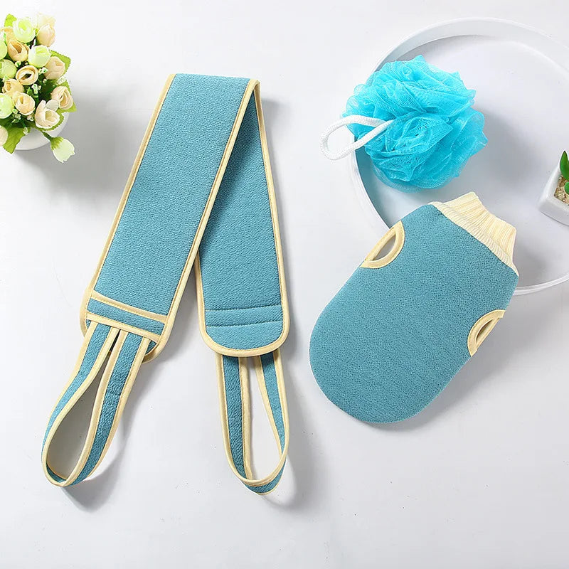 3-Piece Bath Set: Exfoliating Back Scrubber, Washcloth, and Body Brush Gloves