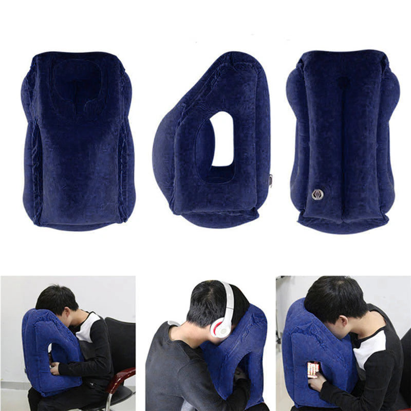 Portable Inflatable Travel Pillow: PVC Air Cushion Headrest with Chin Support for Comfortable Rest Anywhere