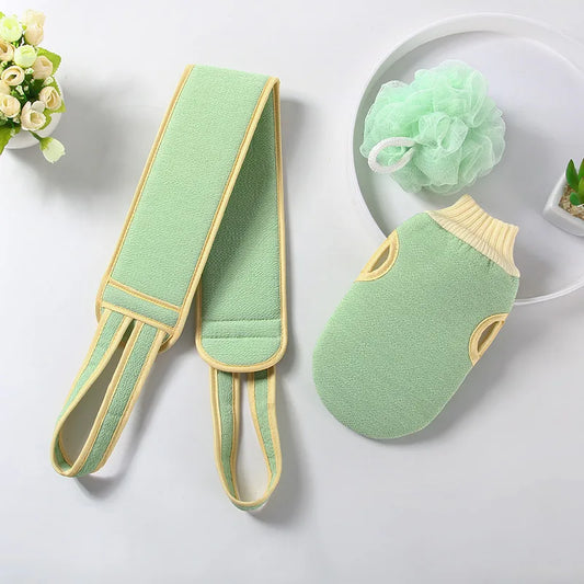 3-Piece Bath Set: Exfoliating Back Scrubber, Washcloth, and Body Brush Gloves