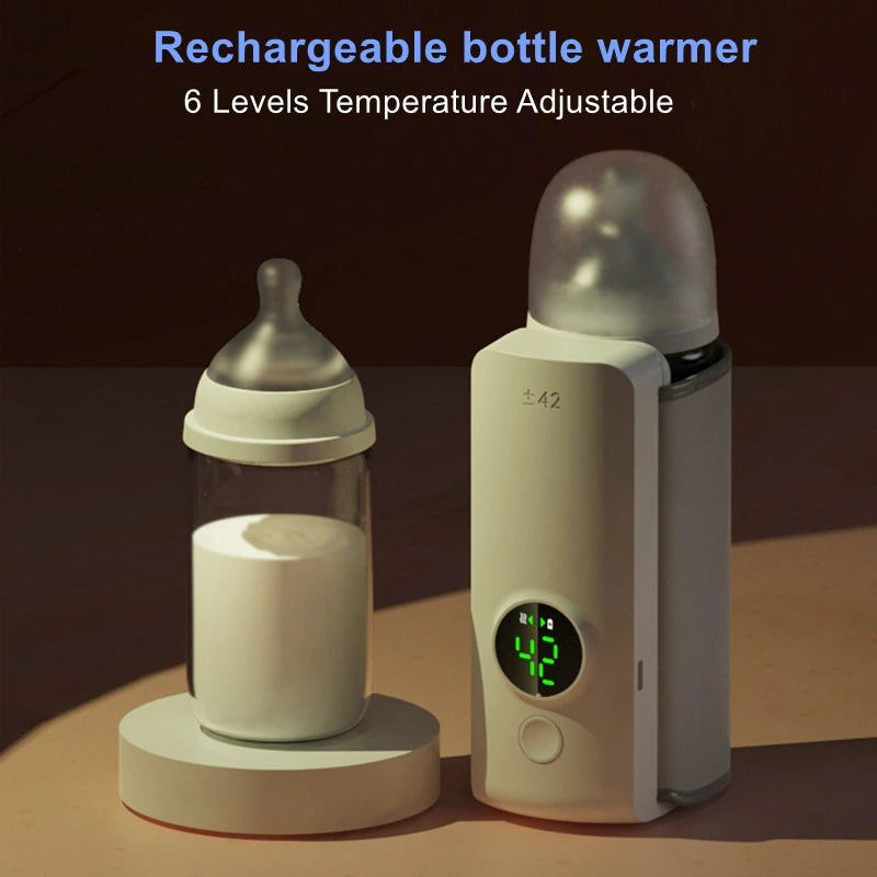 Versatile Rechargeable Baby Bottle Warmer: 6-Level Temperature Adjustment with Digital Display and Multiple Power Options