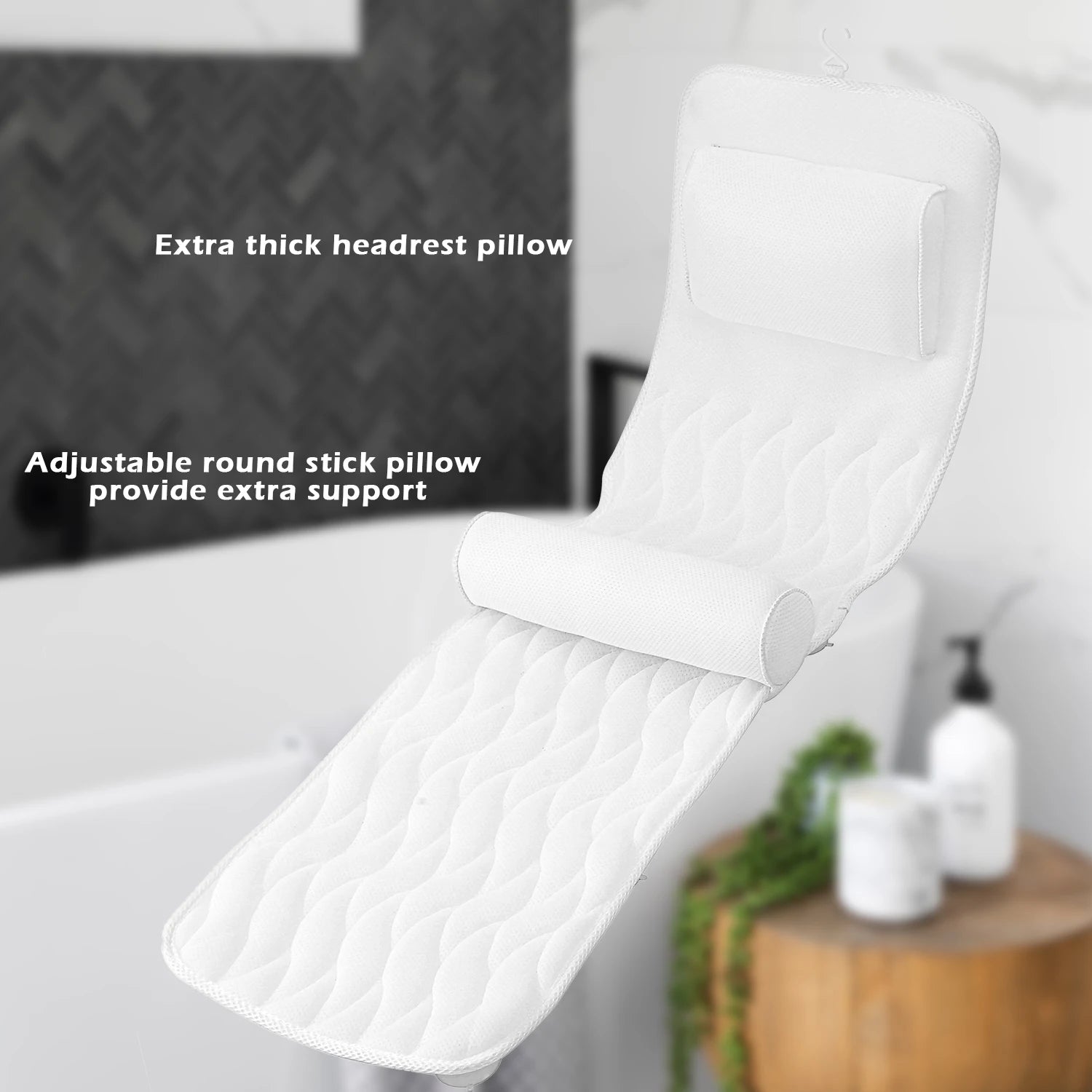 Luxurious Full Body Bath Pillow/Cushion with 14 Suction Cups and 3D Air Mesh 