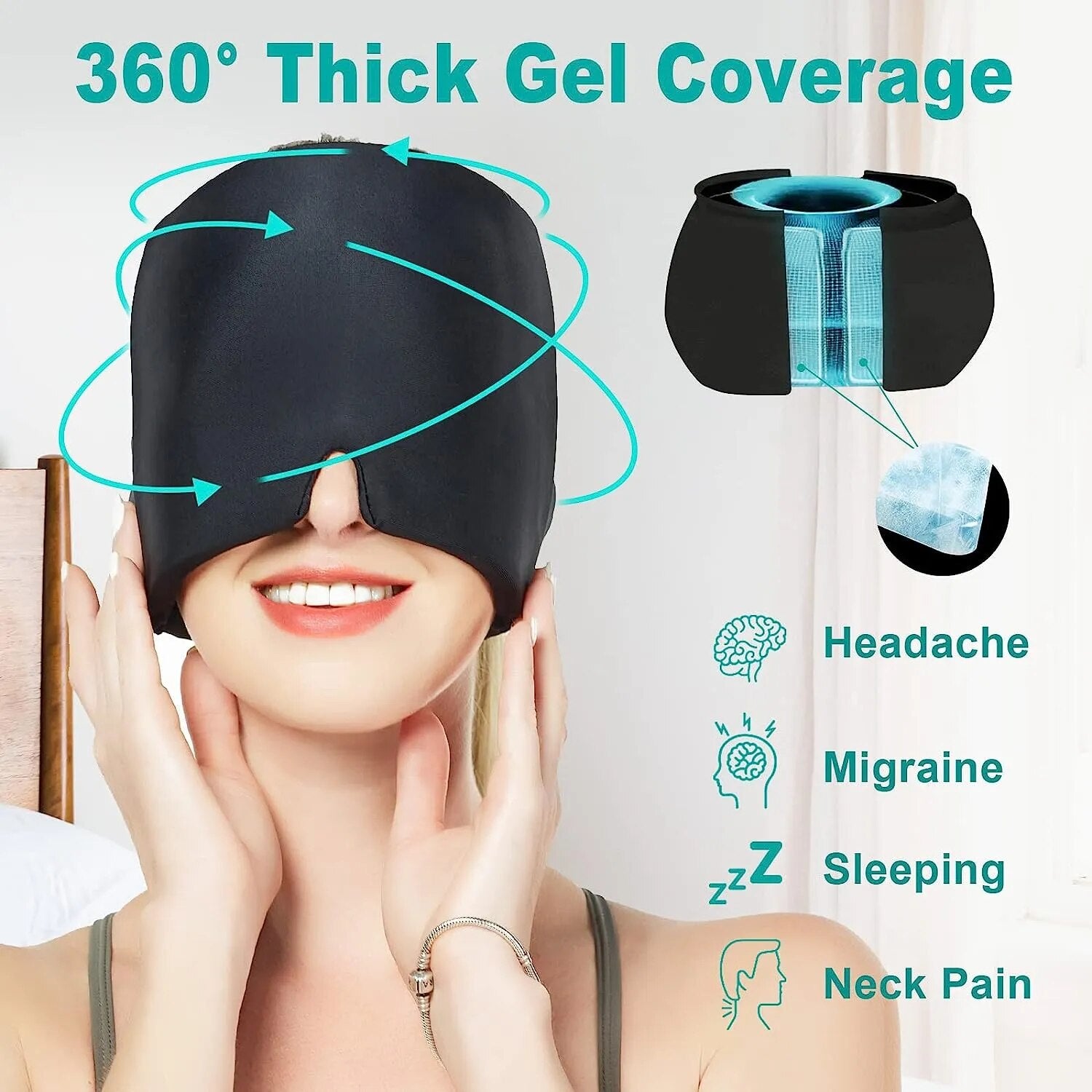 Migraine Relief Hat Headache Hat Gel Hot Cold Therapy Ice Cap for Relieve Pain Ice Hat Eye Mask Stress Pressure Pain Relief