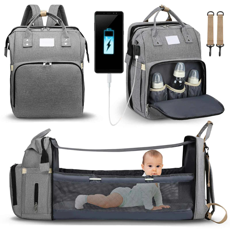 Foldable Baby Bed and Large Capacity Diaper Backpack for Fashion-Forward Moms